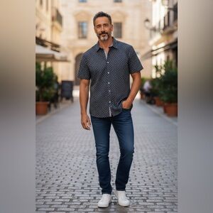 Michael Brandon Men's Black Patterned Shirt size LG , Navy , button up